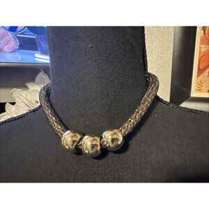 Chicos Bronze Bead Dark Gold Tone 14" Long Short Statement Necklace NEW
